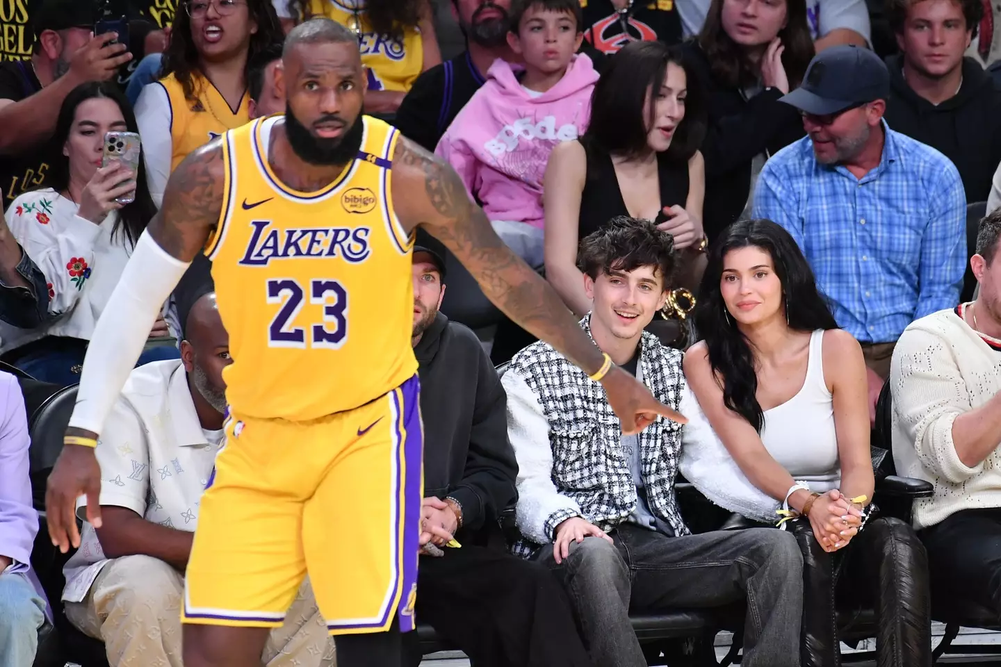 Kylie Jenner and Timothée Chalamet were pictured together at the basketball this week (Allen Berezovsky/Getty Images)