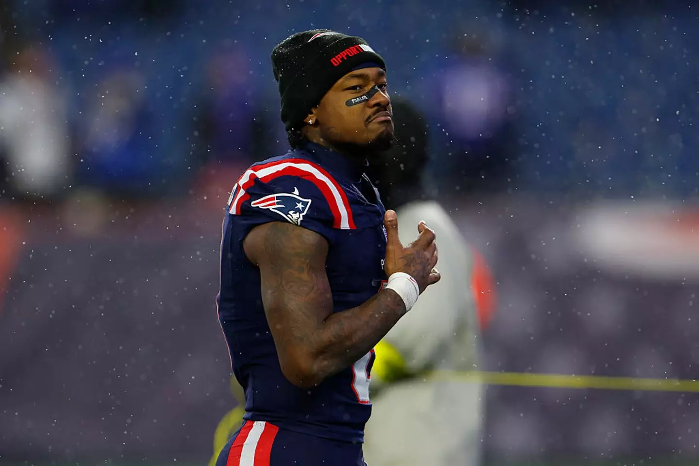 New England Patriots wide receiver Stefon Diggs is facing felony charges in relation to an alleged incident between him and his former chef (Danielle Parhizkaran/The Boston Globe via Getty Images)