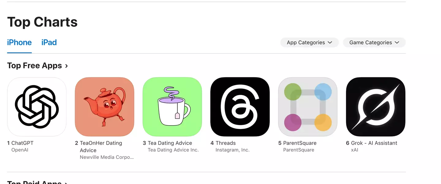 Grok is currently sixth on Apple's App Store (Apple)