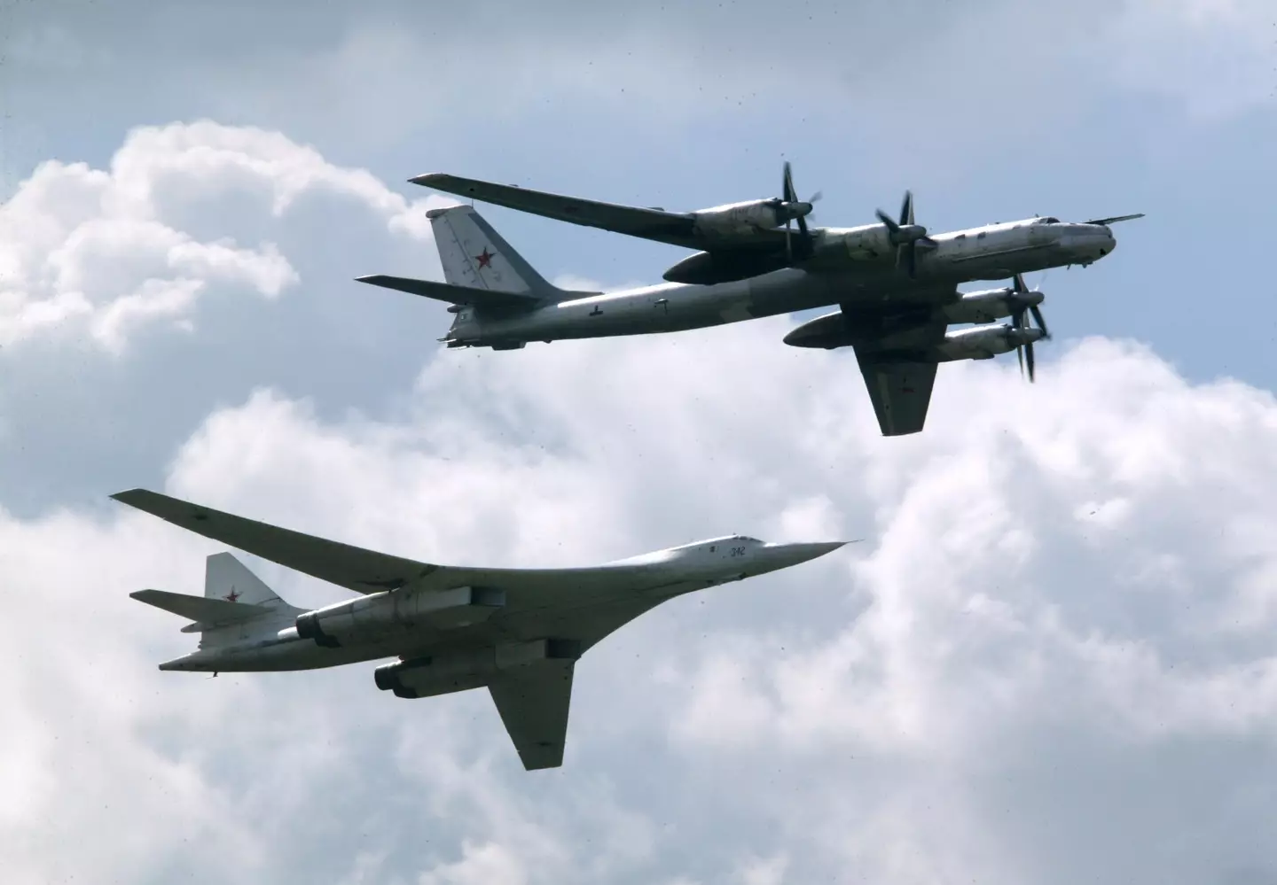 The Tu-160 and Tu-95 strategic bombers are both weapons from the Cold War era capable of dropping nuclear weapons.