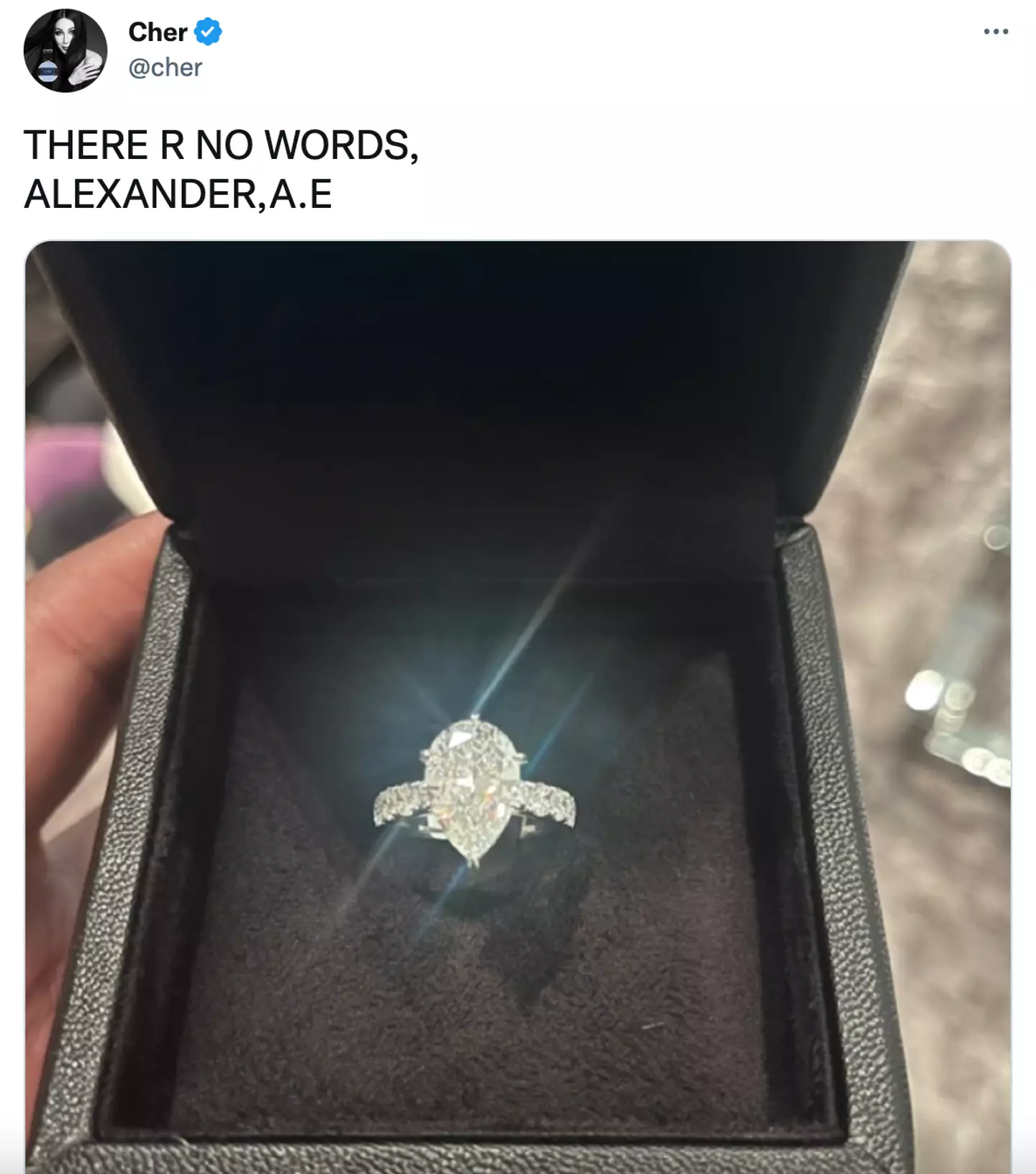 Cher posted a photo of the ring on social media.