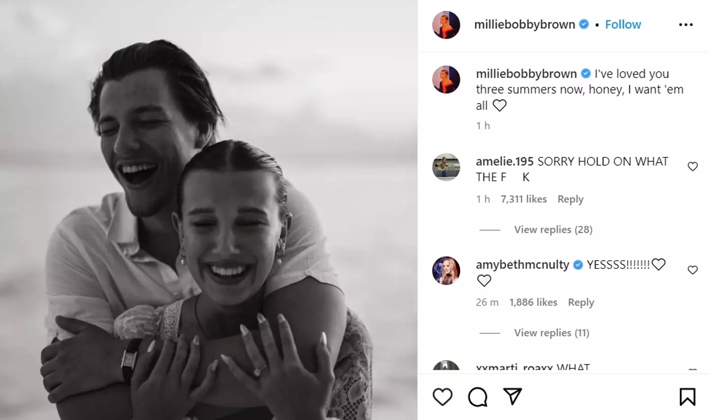Millie Bobby Brown announced her engagement to Jacob Hurley Bongiovi.