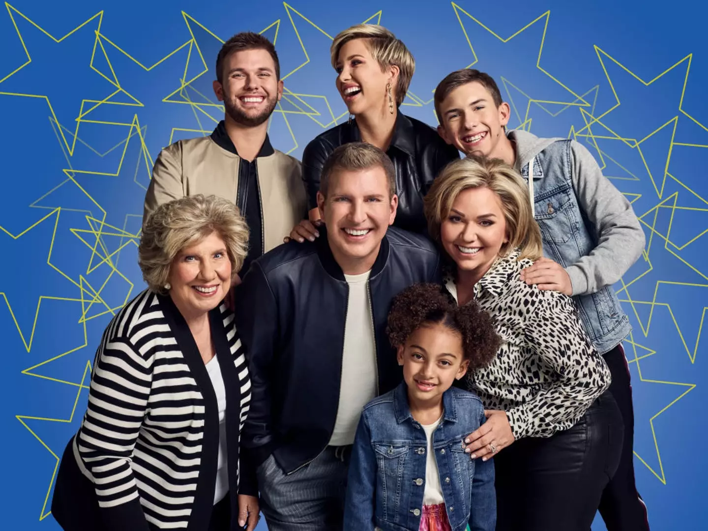 Chrisley Knows Best cast from left to right: Faye, Chase, Todd, Savannah, Chloe, Julie, Grayson (Tommy Garcia/USA Network/NBCU Photo Bank via Getty Images)