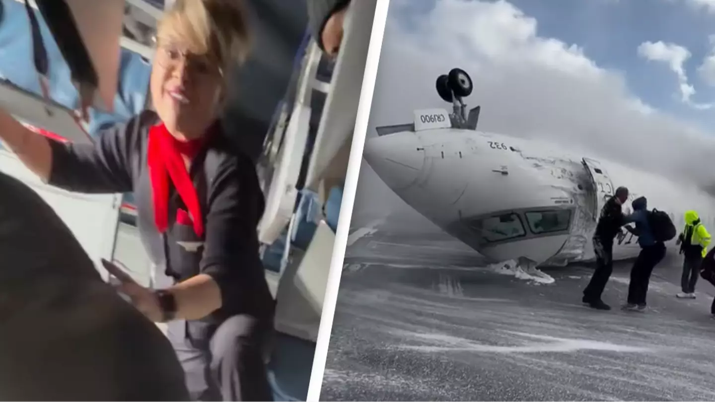 Passenger documents moment they escaped Delta plane after it flipped upside-down