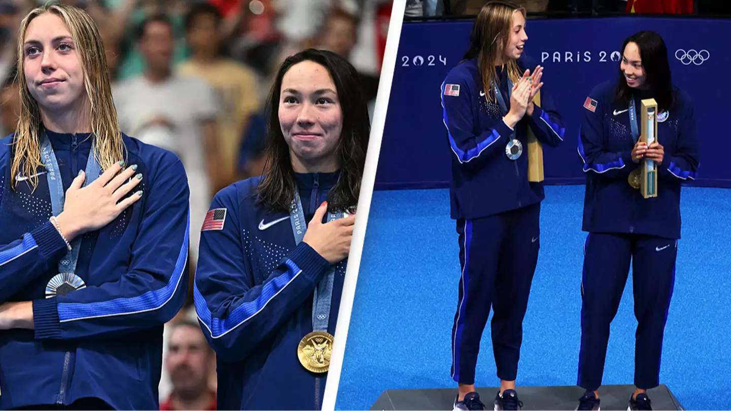 Fans divided over US gold medalist's 'awkward' gesture on the Olympic podium