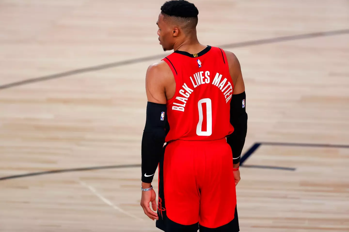 Players like Russell Westbrook (pictured) were allowed to wear slogans on their jerseys.