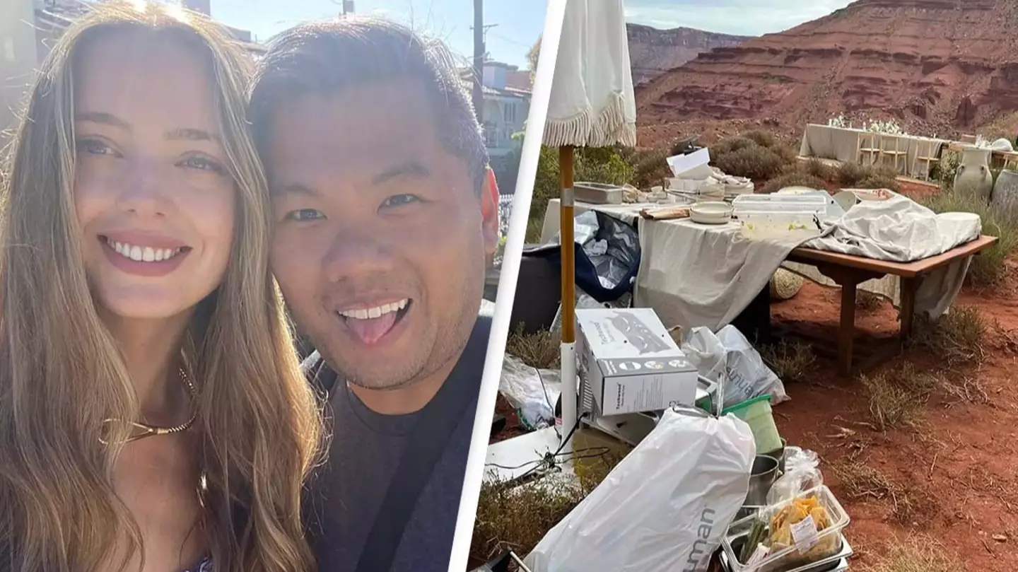 Tech investor and beauty queen slammed for trashing national landmark with their wedding