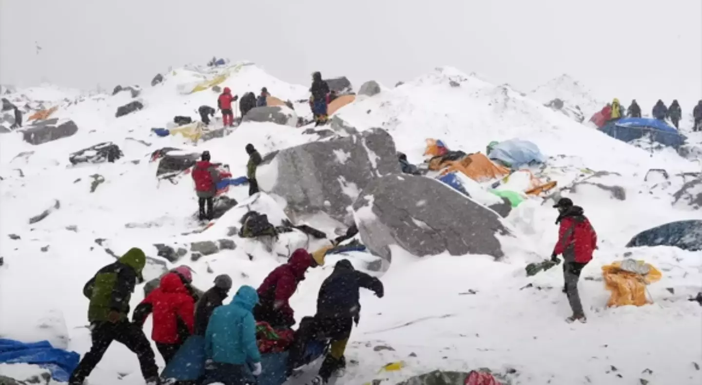 The avalanche was caused by an earthquake and Everest climbers had no time to escape.