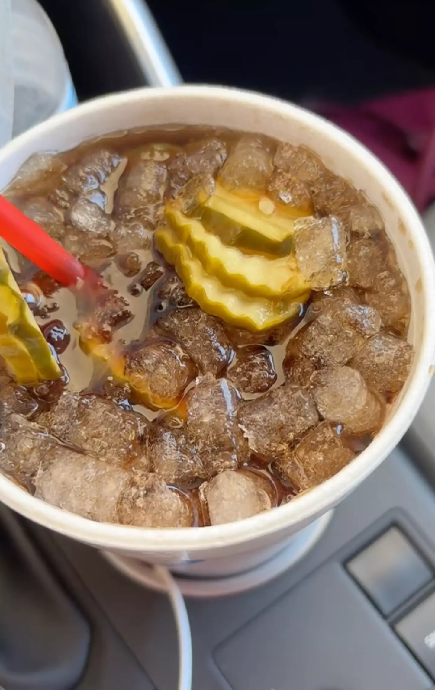 Yep, that's pickles floating in the Dr Pepper. (TikTok/@mississippimemaw)