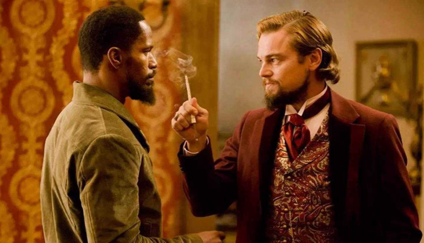 Jamie Foxx and Leonardo DiCaprio on the set of Django Unchained.
