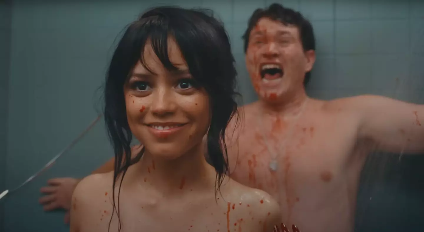Jenna Ortega is attacked while showering in the Taste's official music video. (YouTube/Sabrina Carpenter)