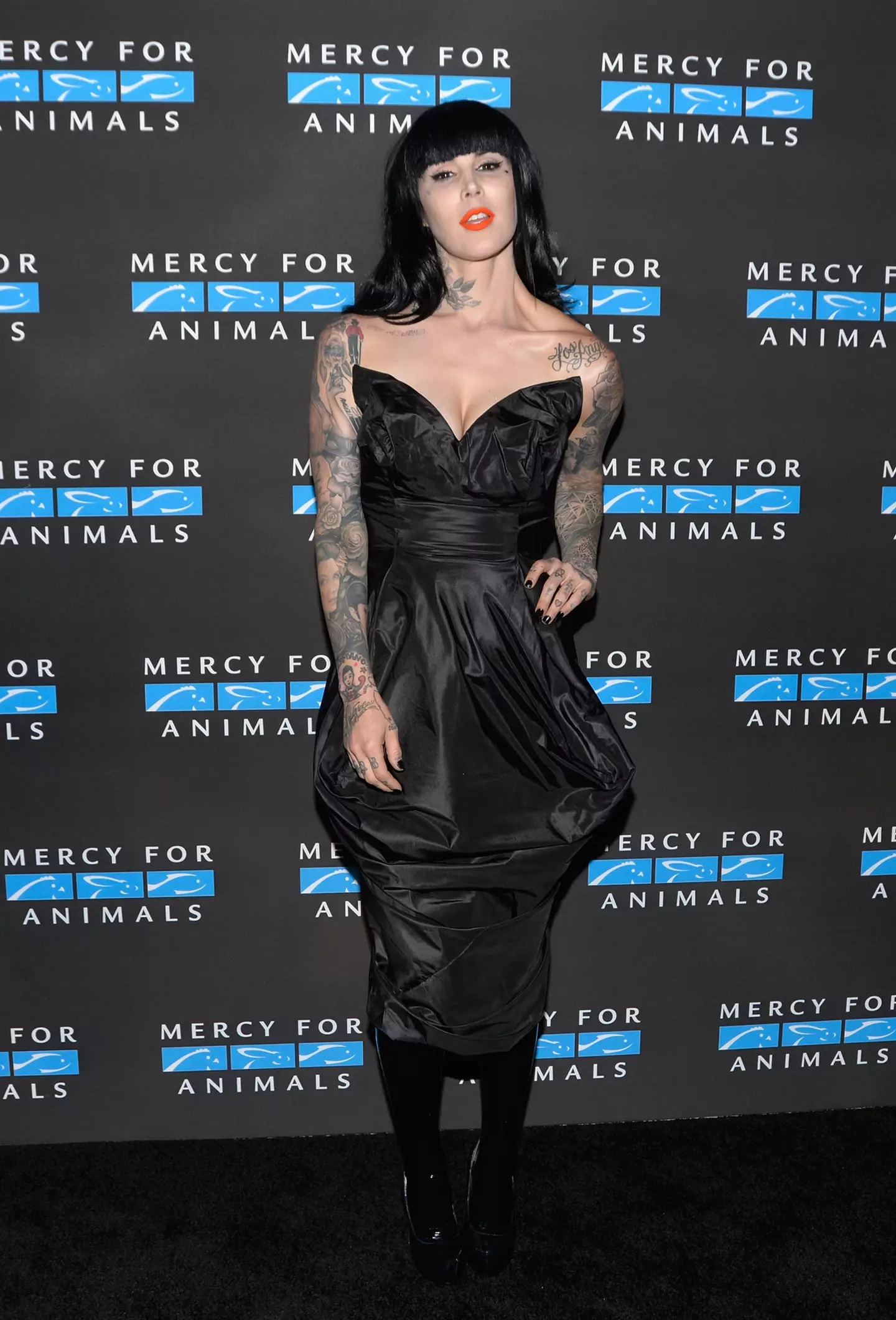 Kat Von D with her previous tattoos at Mercy For Animals' annual Hidden Heroes Gala at Vibiana in 2017 (Michael Tullberg/Getty Images)
