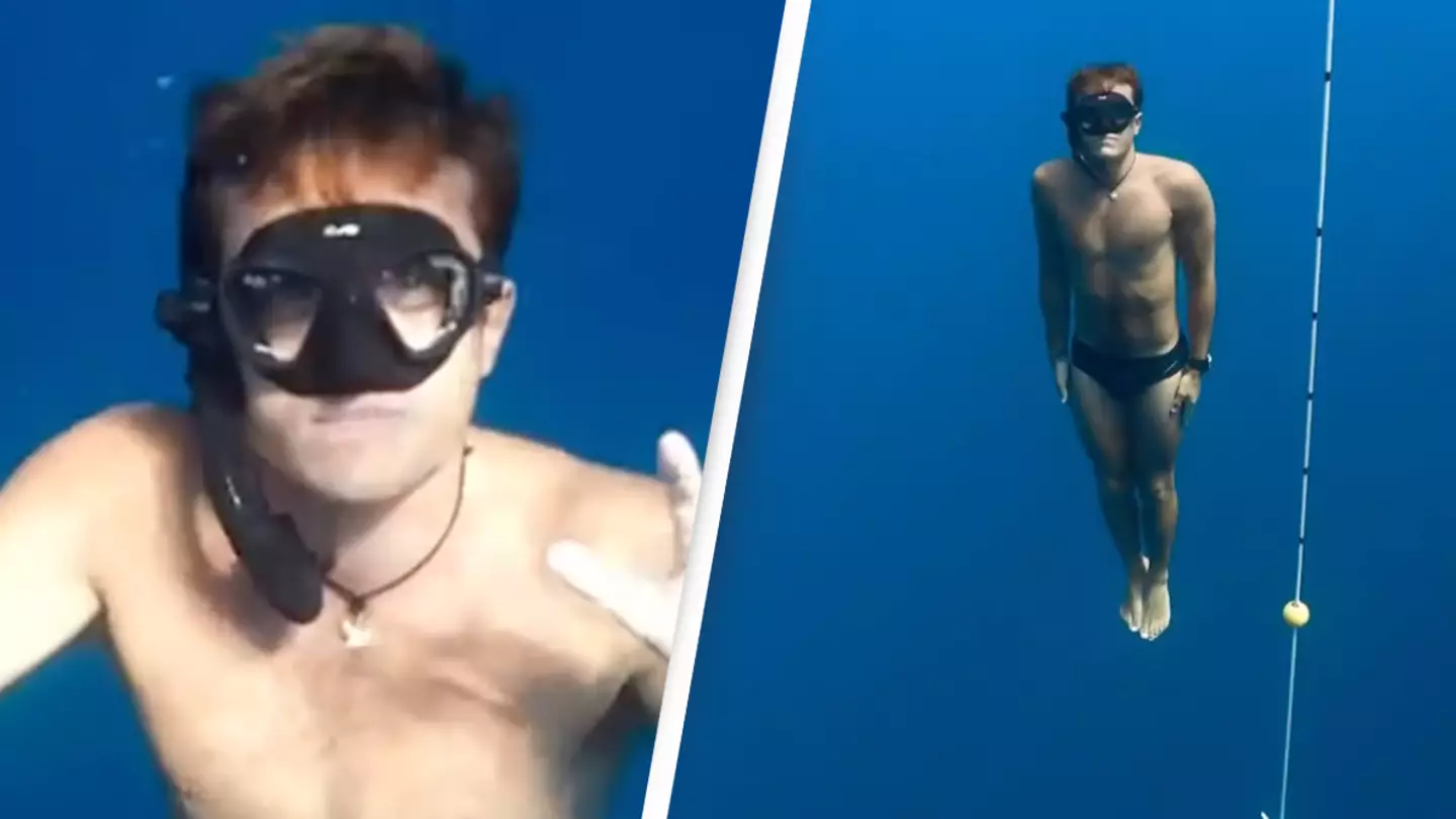 People left with nightmares after man dives 65 feet into sea to prove the frightening reality of the ocean