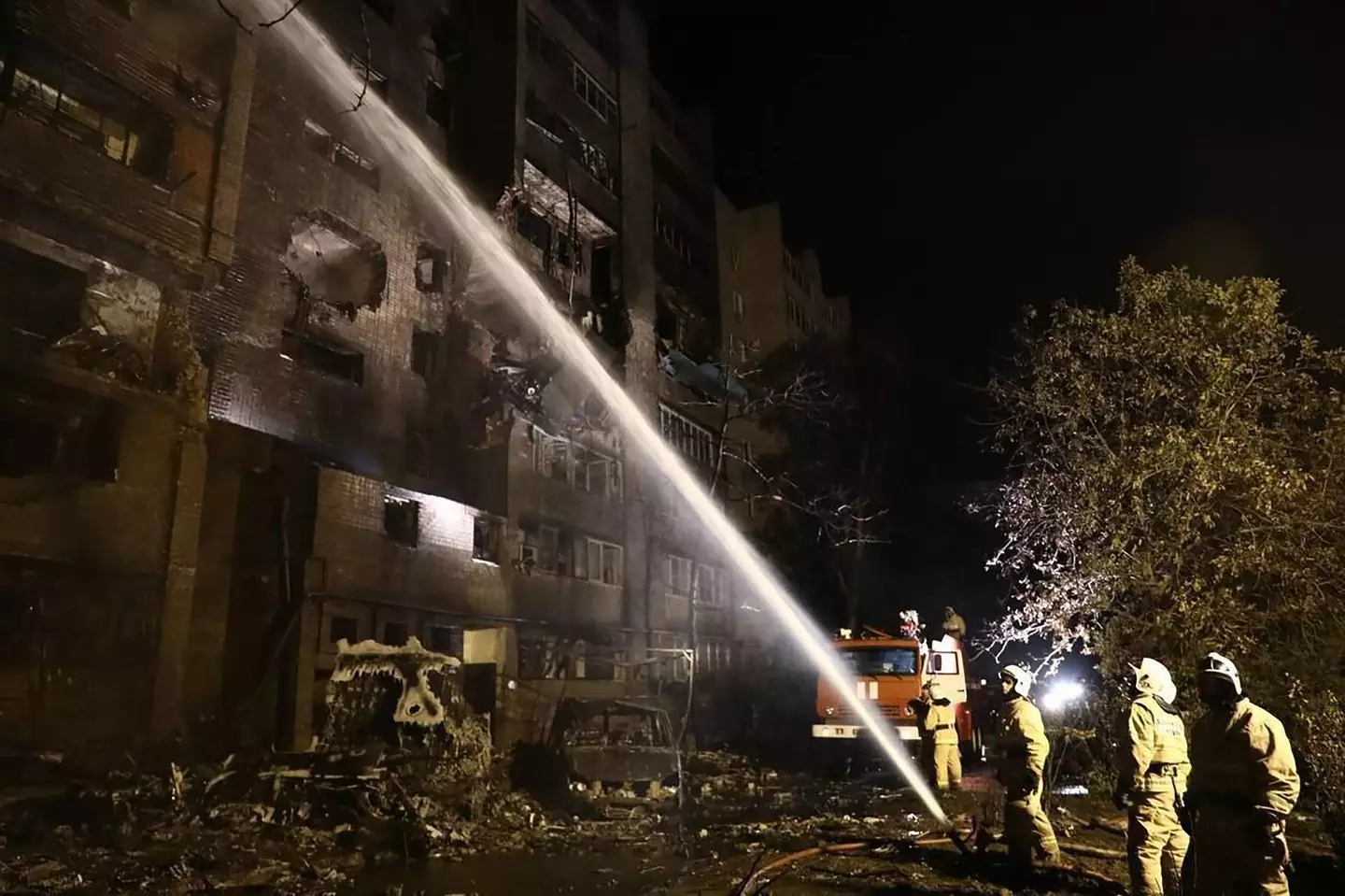 The burnt out apartment building in Yeysk was set ablaze in the plane crash.
