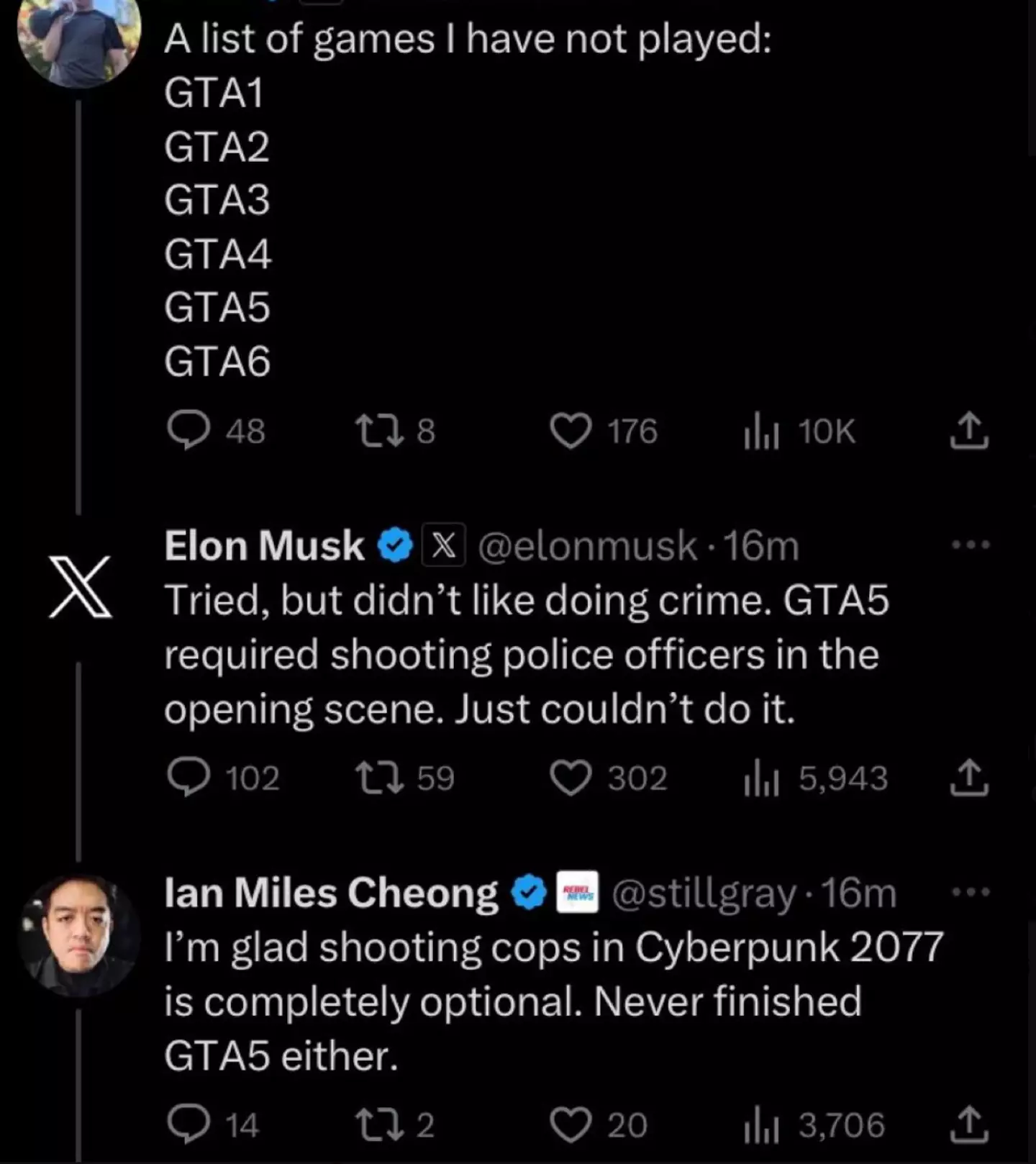 Elon Musk said he didn't like the crime in GTA.