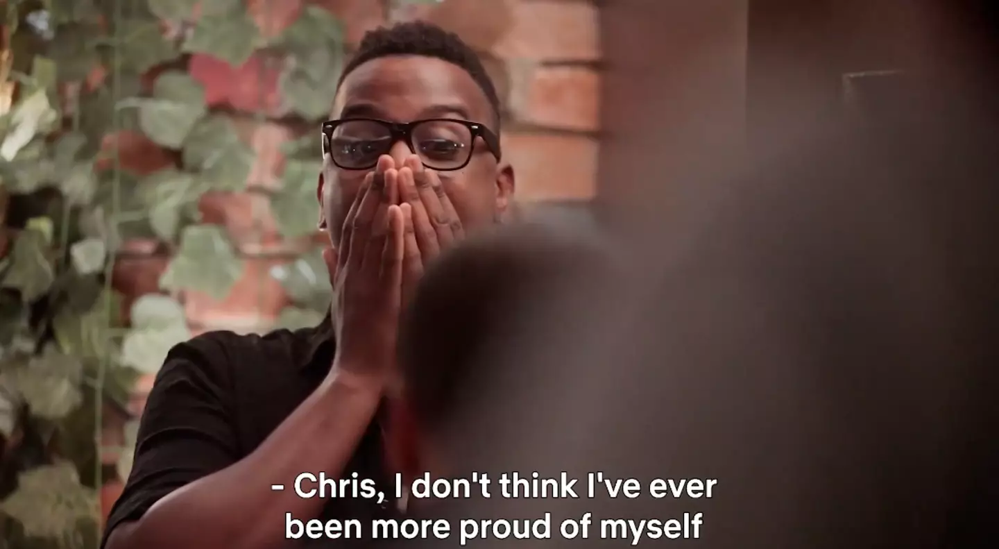 Poor Chris looked very shocked by his partner's antics. (Netflix)