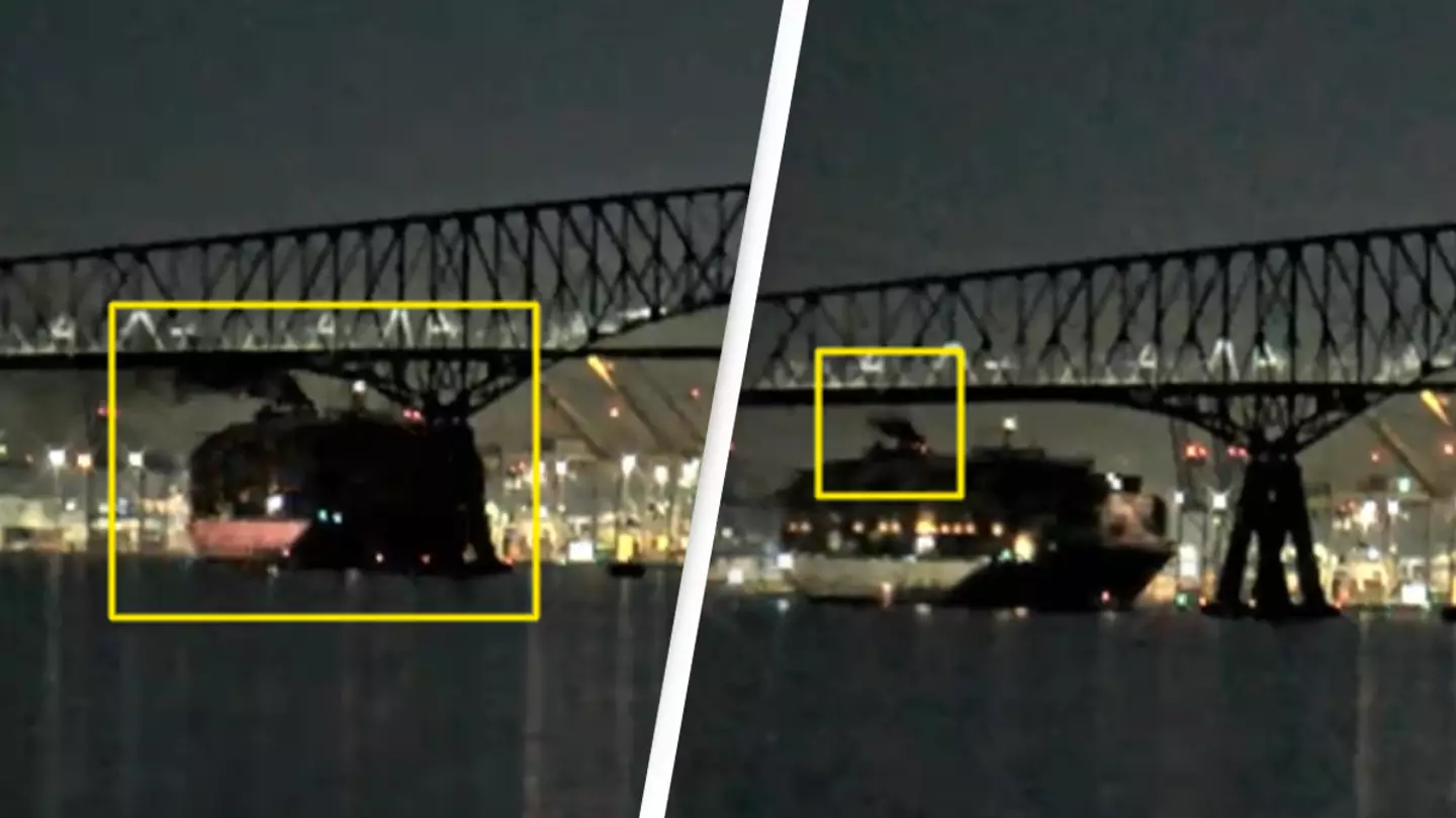 Baltimore CCTV footage appears to show cargo ship leaking smoke and 'losing power' before hitting bridge