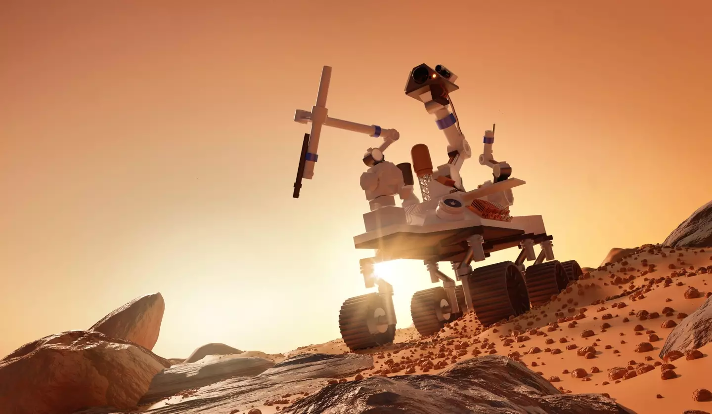 An illustration of the Mars Rover, probably hunting for trash.