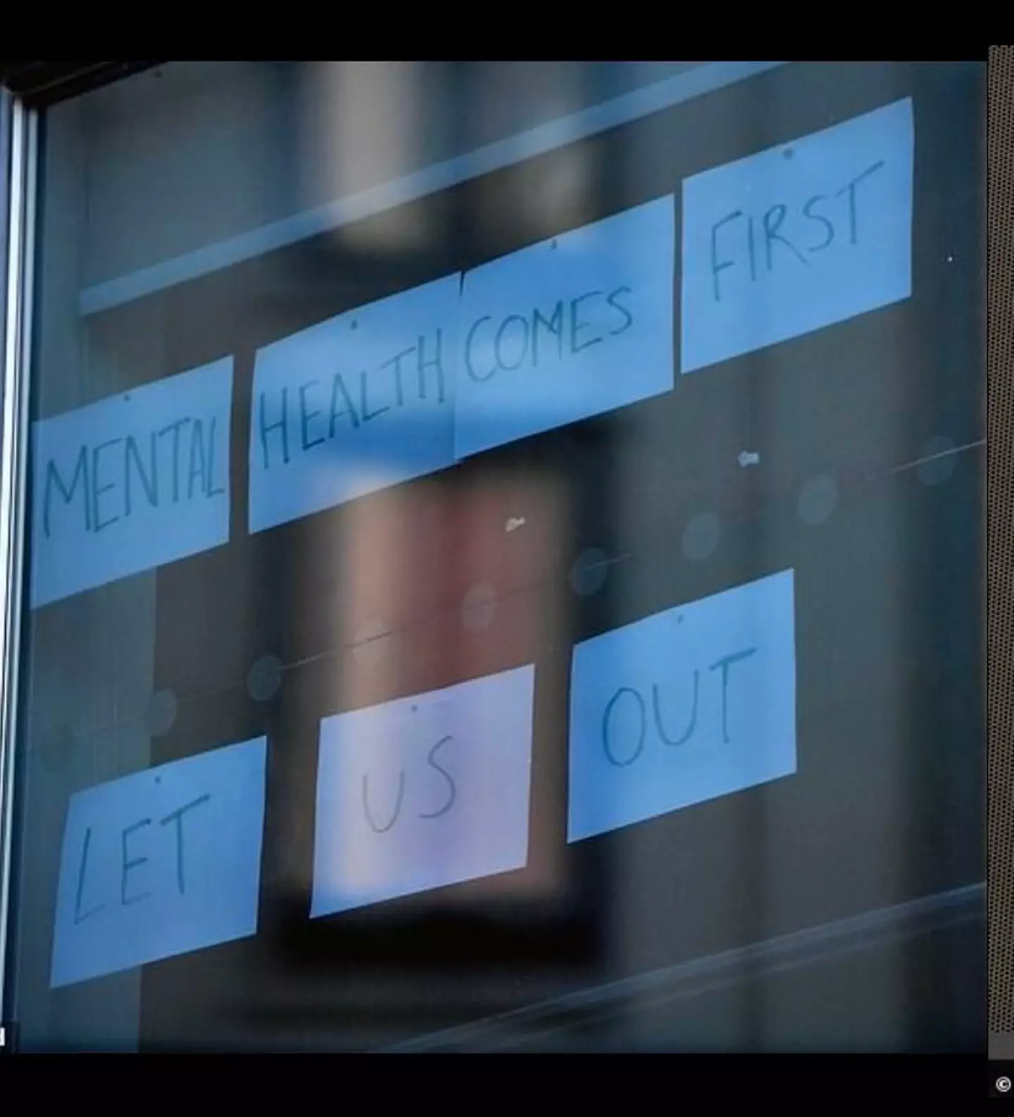 Signs on windows at university accommodation in Manchester (Twitter)
