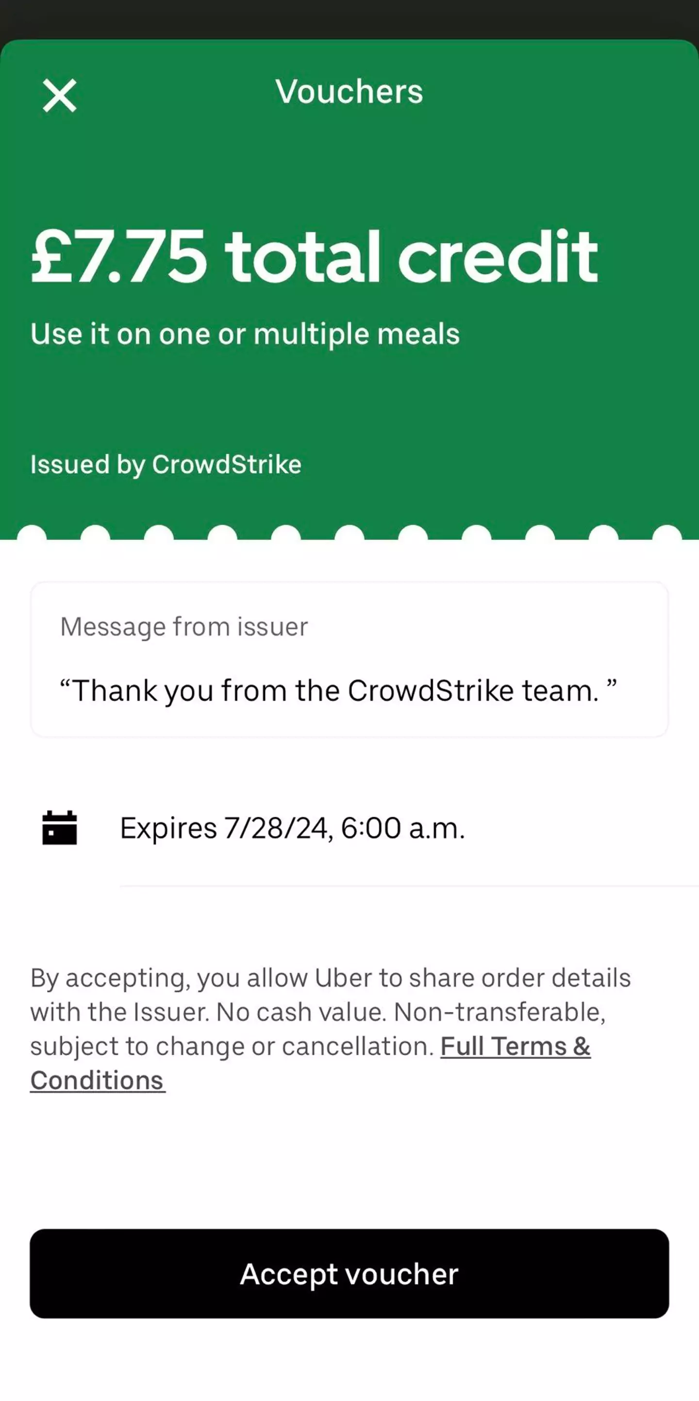 The voucher was reportedly only worth around $10 (X/@CureBore)