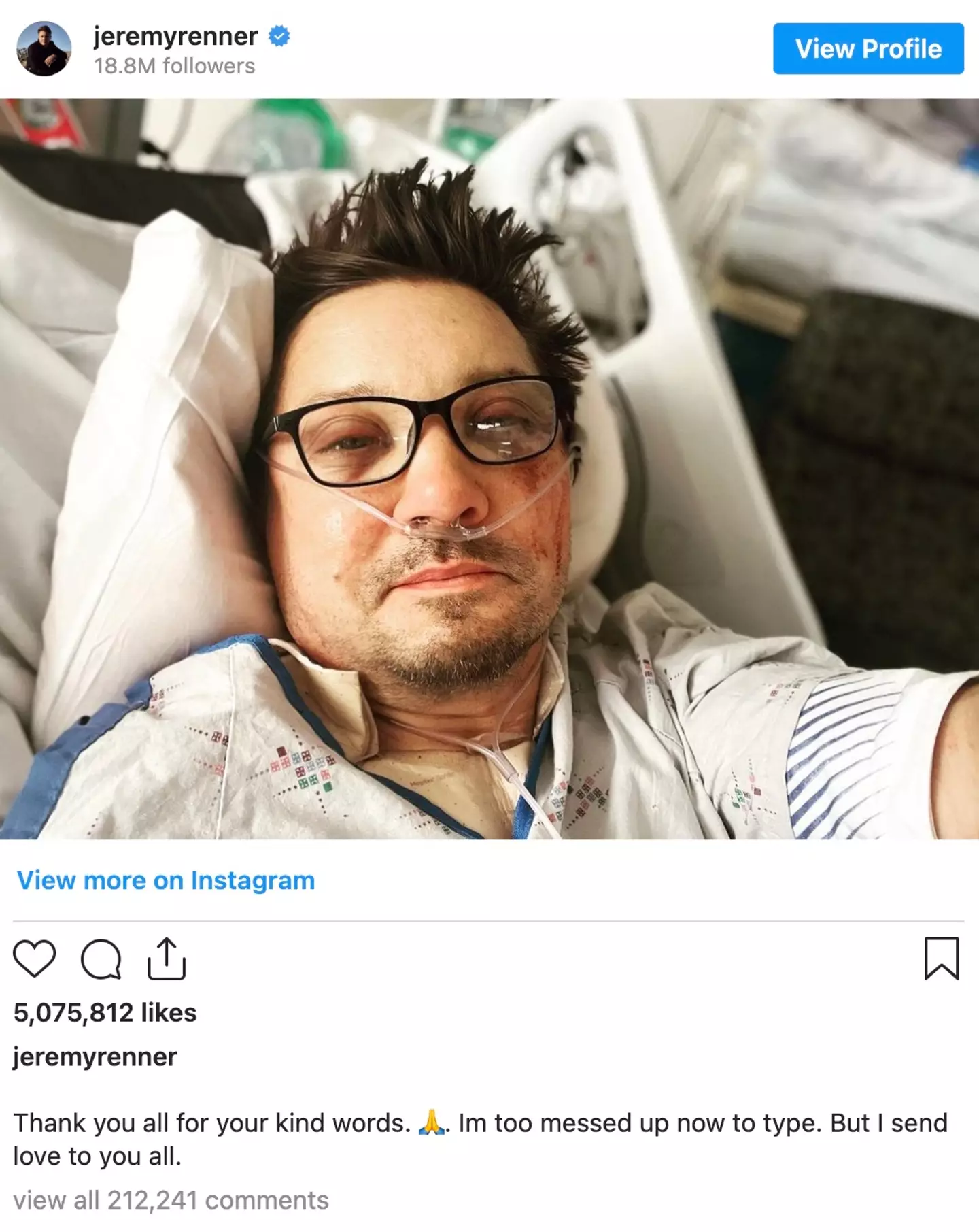 The 51-year-old actor shared an update from his hospital bed.
