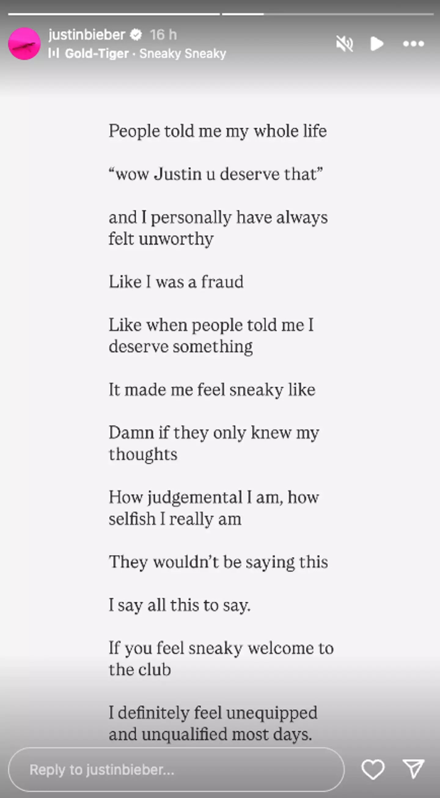 The singer posted his thoughts (Instagram/justinbieber)