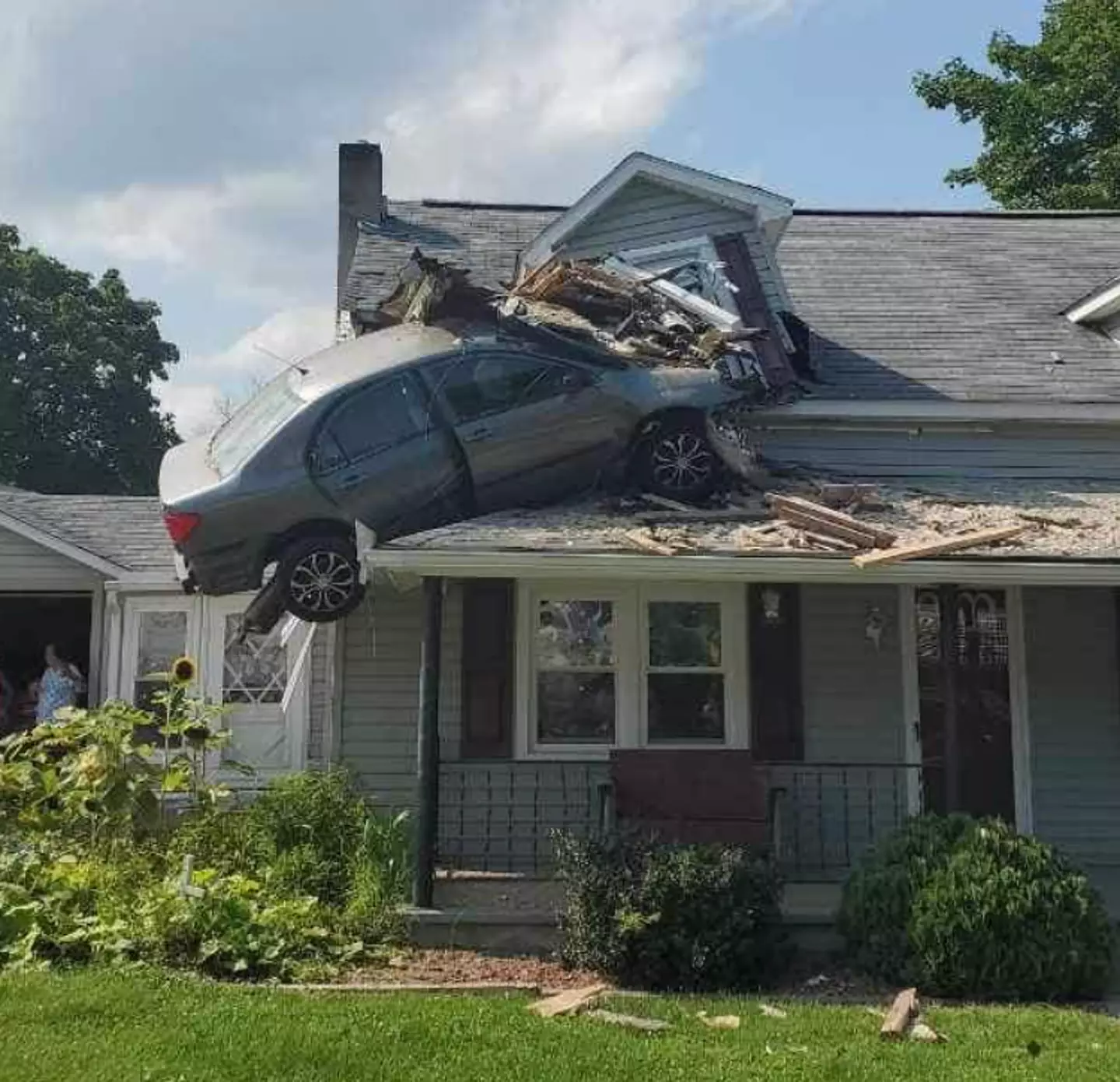 The car had managed to crash into the second storey of the house.