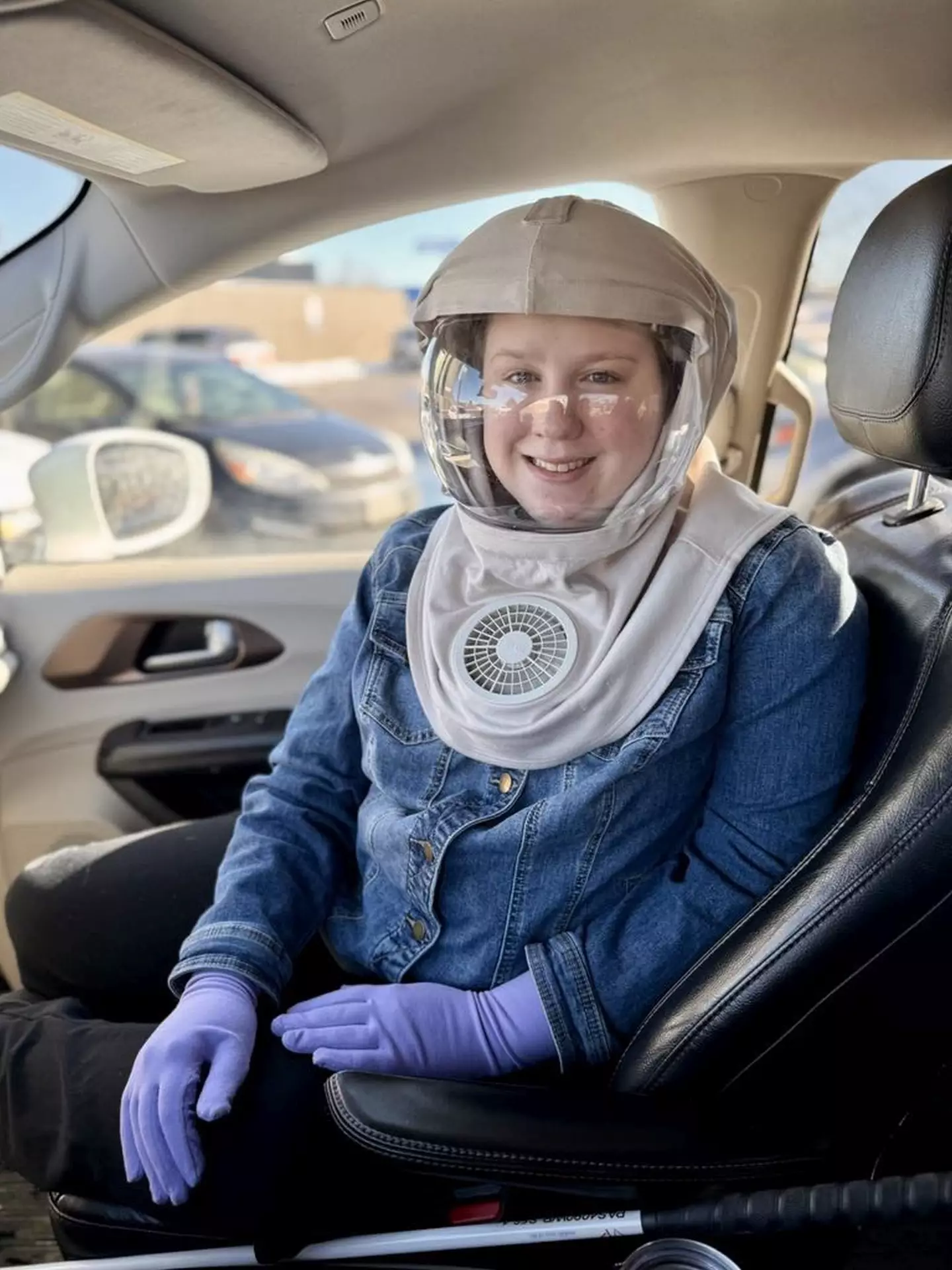 Izabella's mask helps protect her skin from the sun (Kennedy News and Media)