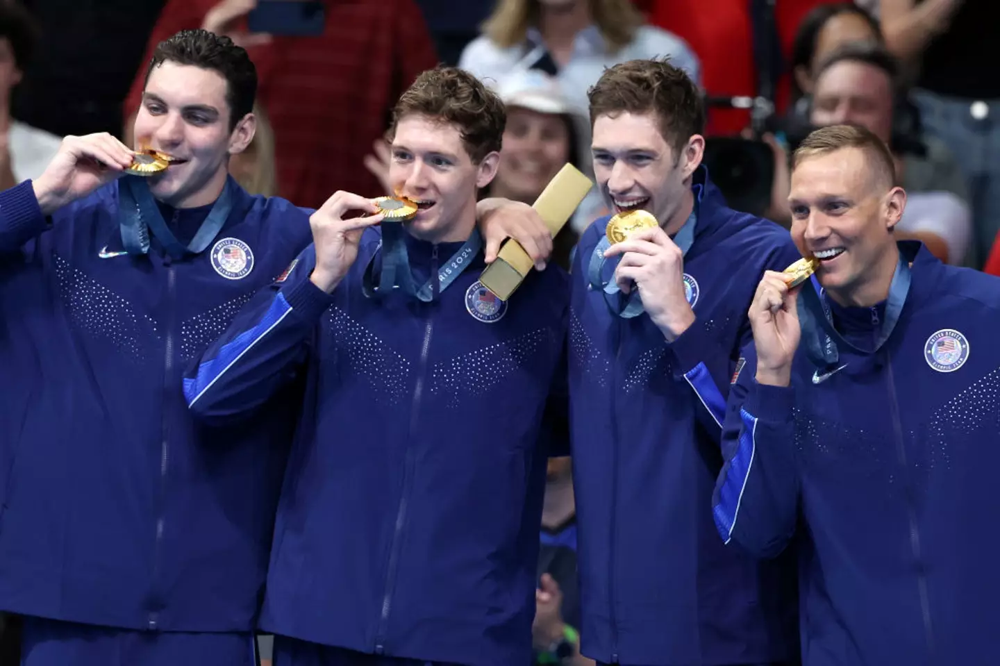 Swimmers Jack Alexy, Chris Guiliano, Hunter Armstrong and Caeleb Dressel have won gold for Team USA. (Sarah Stier/Getty Images)
