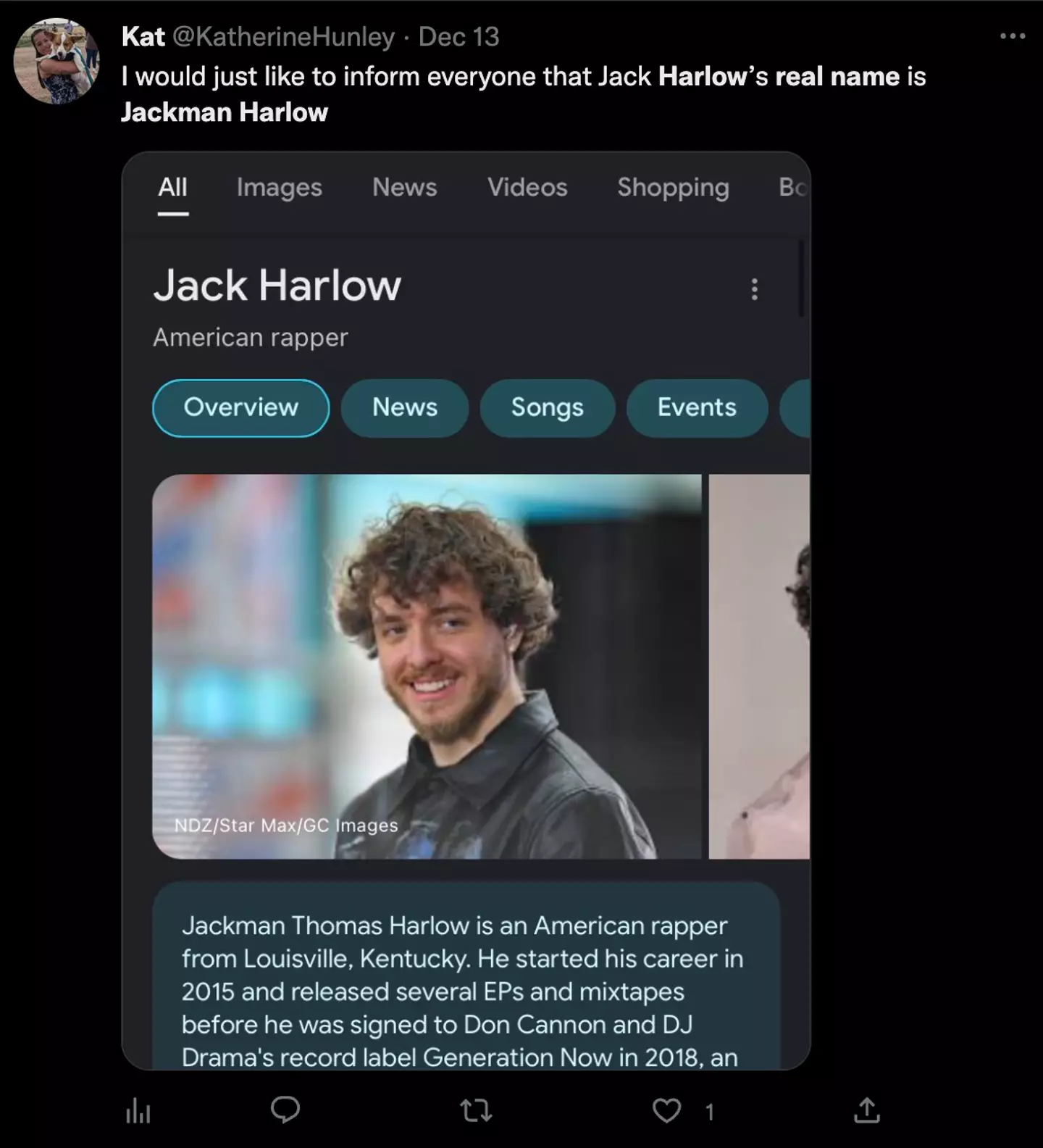 Turns out his full name is Jackman Thomas Harlow. Credit:@KatherineHunley/ Twitter