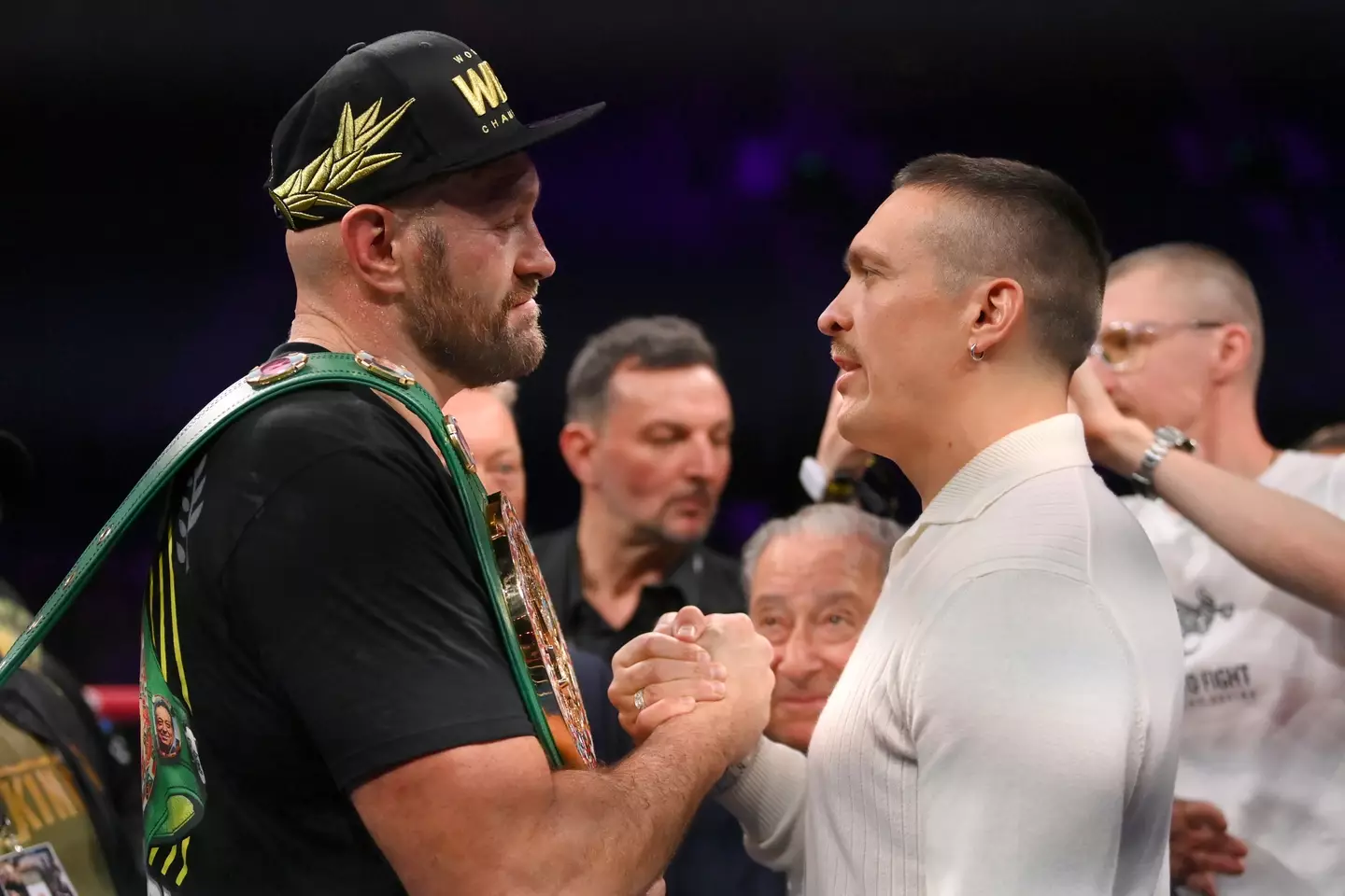 Tyson Fury and Oleksandr Usyk face off. Image: Getty 