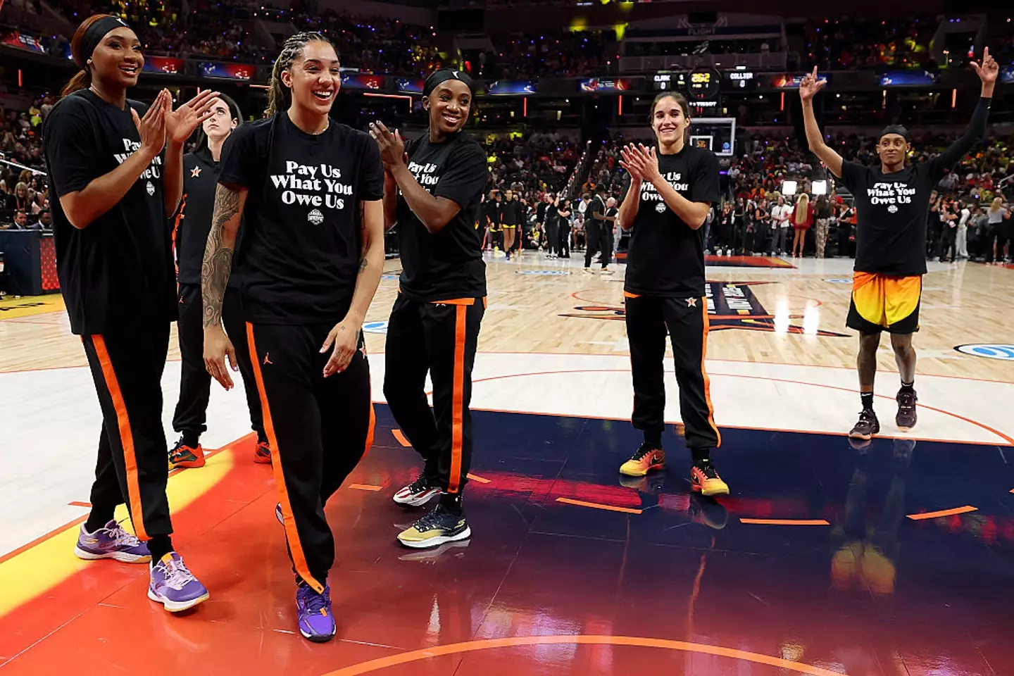 WNBA stars wore 'Pay Us What You Owe Us' shirts back in July (Credit:Getty)
