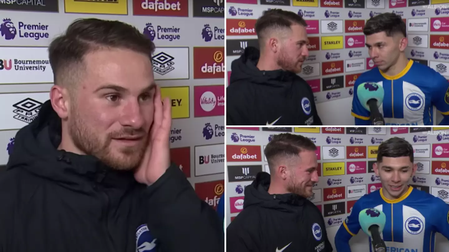 Alexis Mac Allister translates for Brighton teammate Julio Enciso after his first Premier League goal