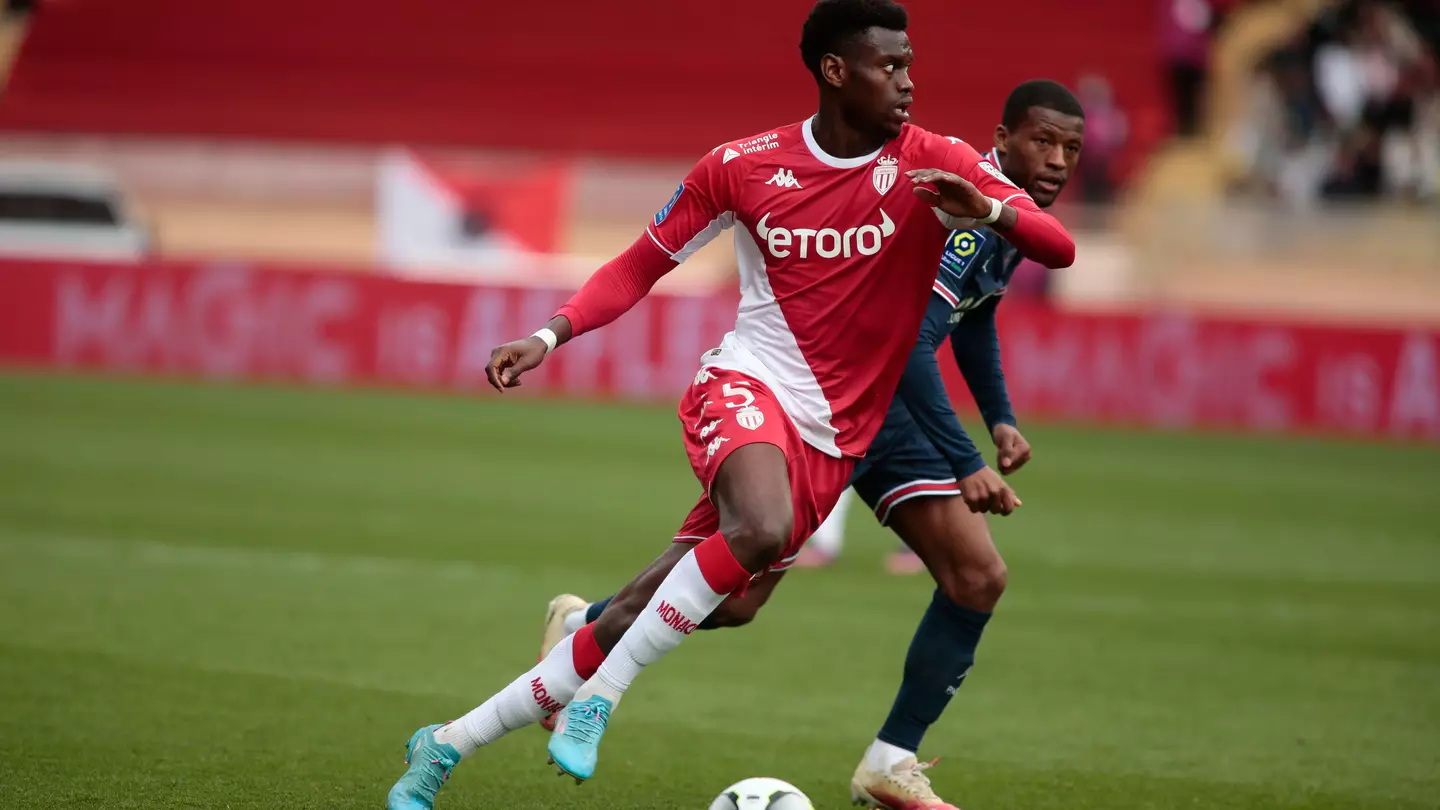 Benoît Badiashile during the French championship Ligue 1 football match between AS Monaco and Paris Saint-Germain. (Alamy)