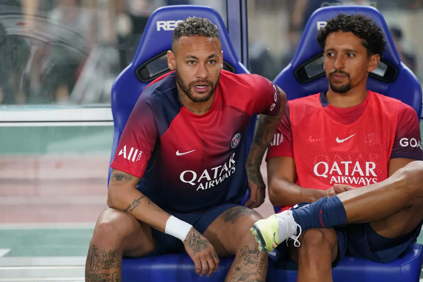Neymar on the bench during pre-season. Image: Getty