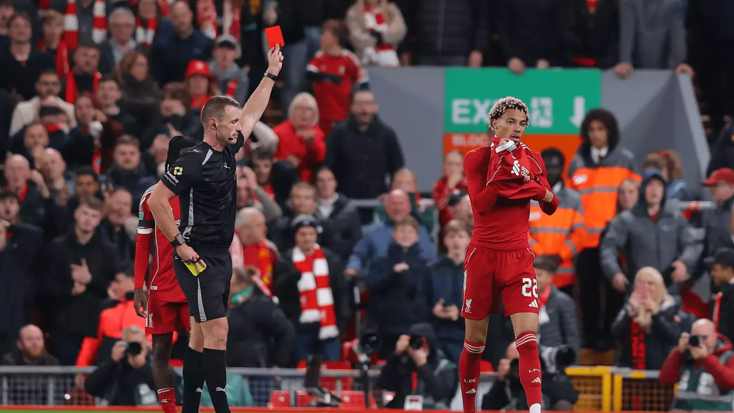 Hugo Ekitike was sent off for Liverpool against Southampton (Image: Getty)