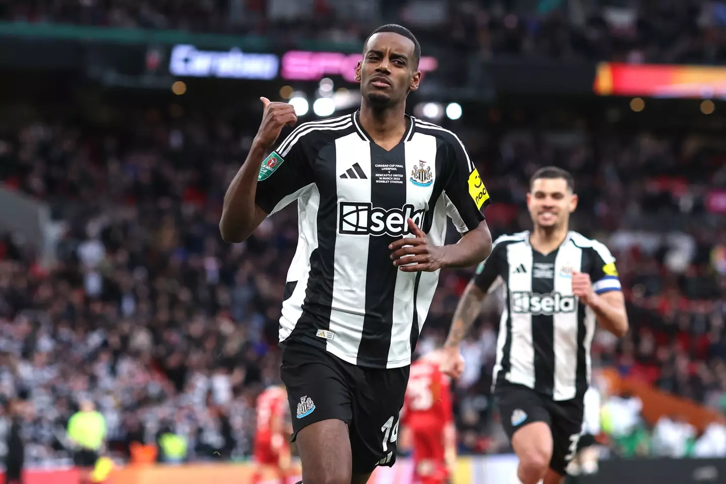 Alexander Isak's trademark celebration. Image: Getty