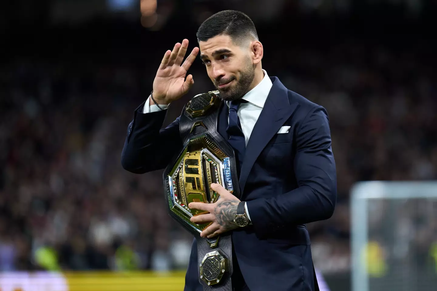 Ilia Topuria on the pitch at the Bernabeu. Image: Getty