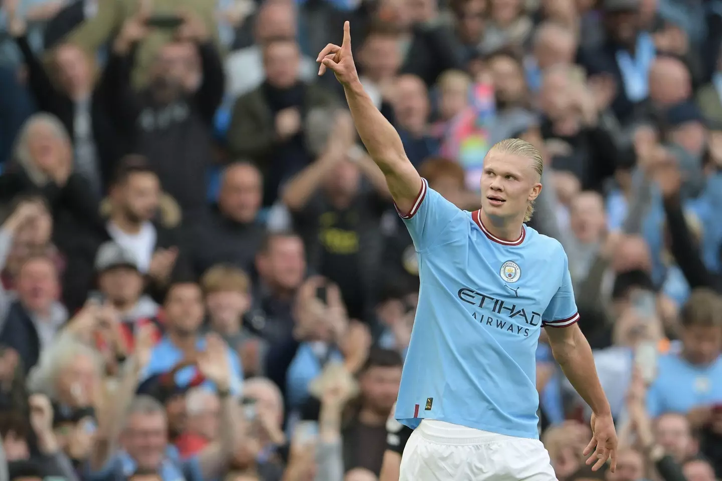 Haaland celebrates his latest goal. Image: Alamy