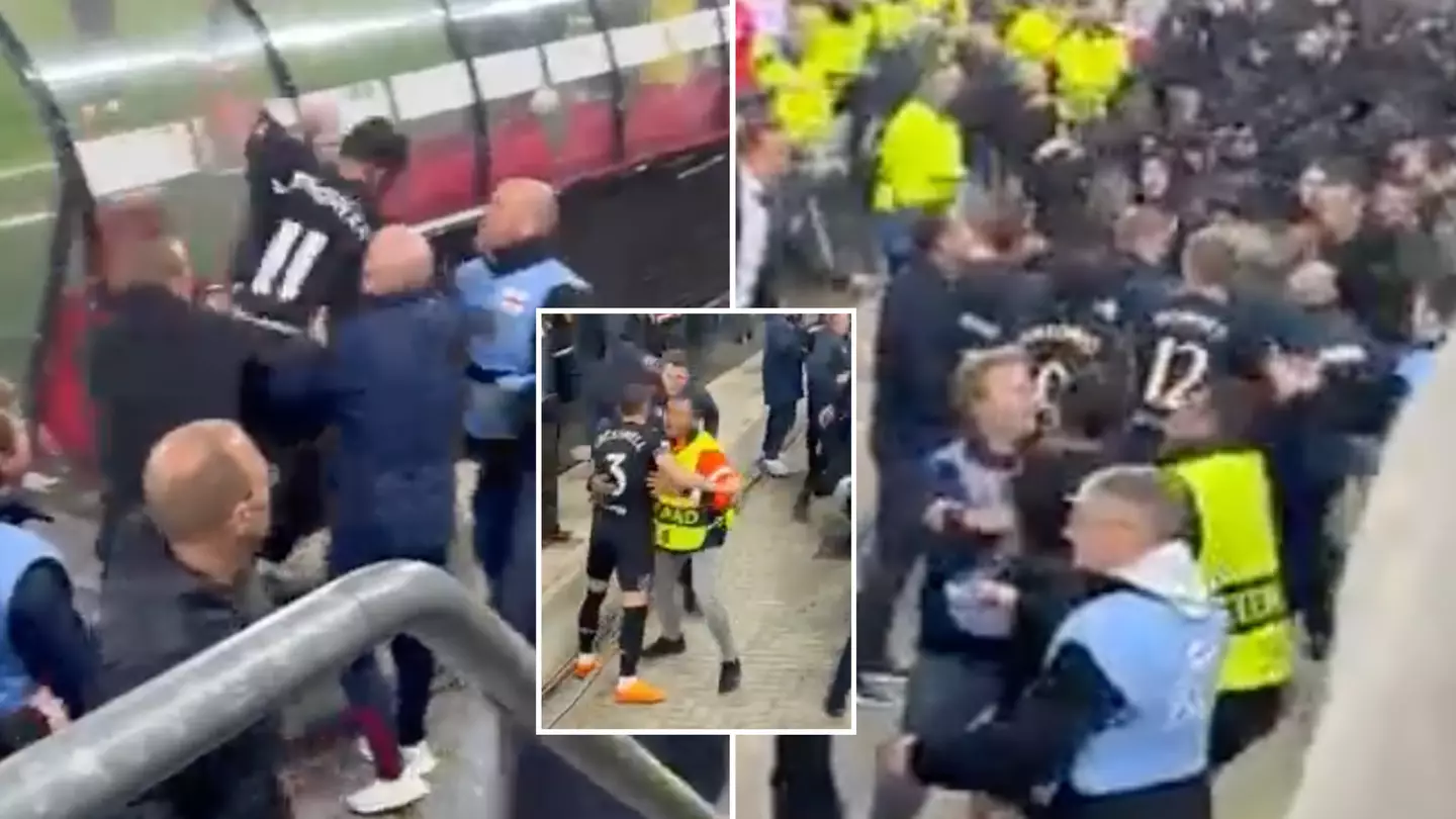 Footage of West Ham United players attempting to reach their families after AZ fans stormed their section emerges