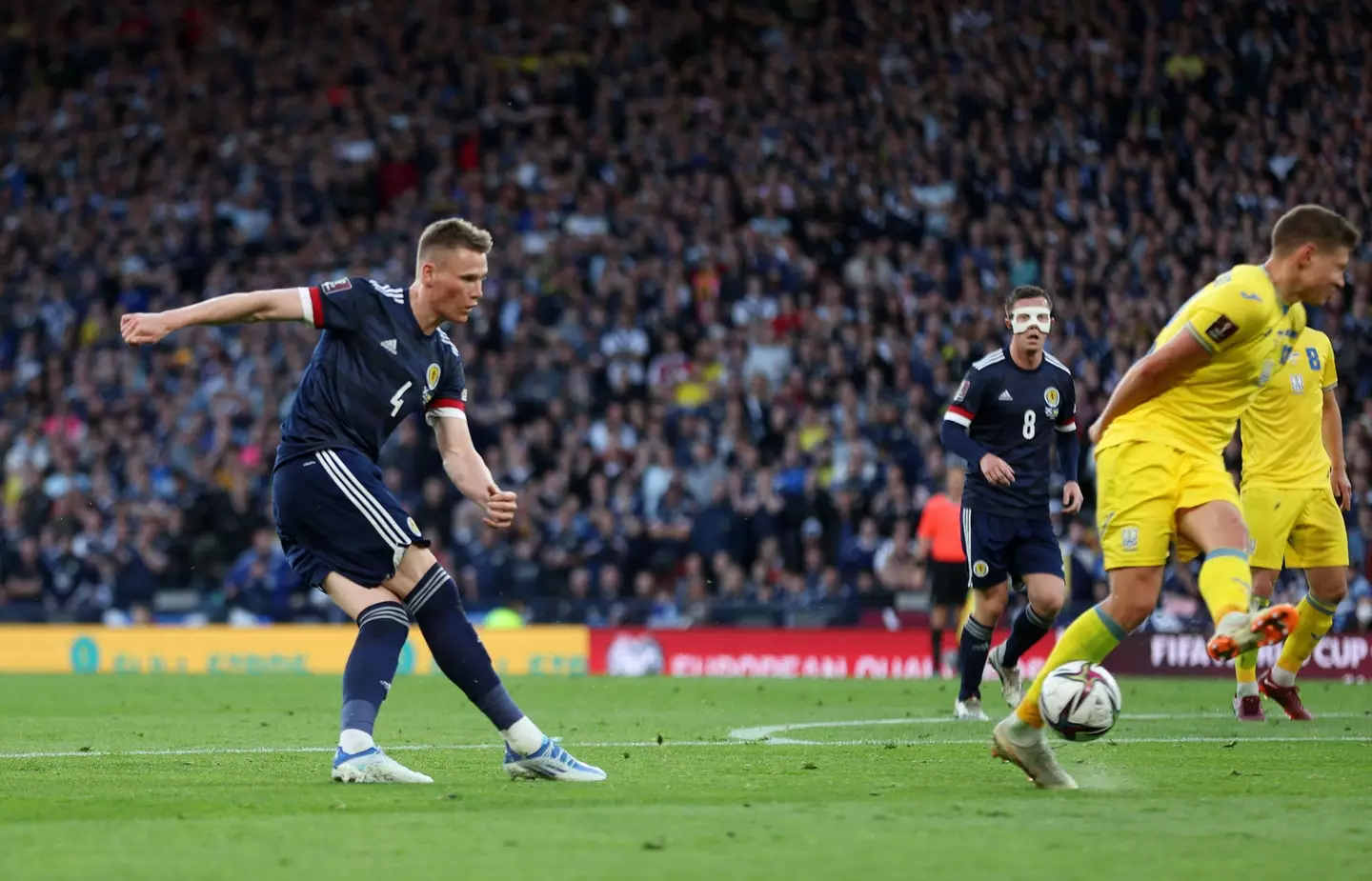 Scott McTominay with a drive shot against Ukraine |