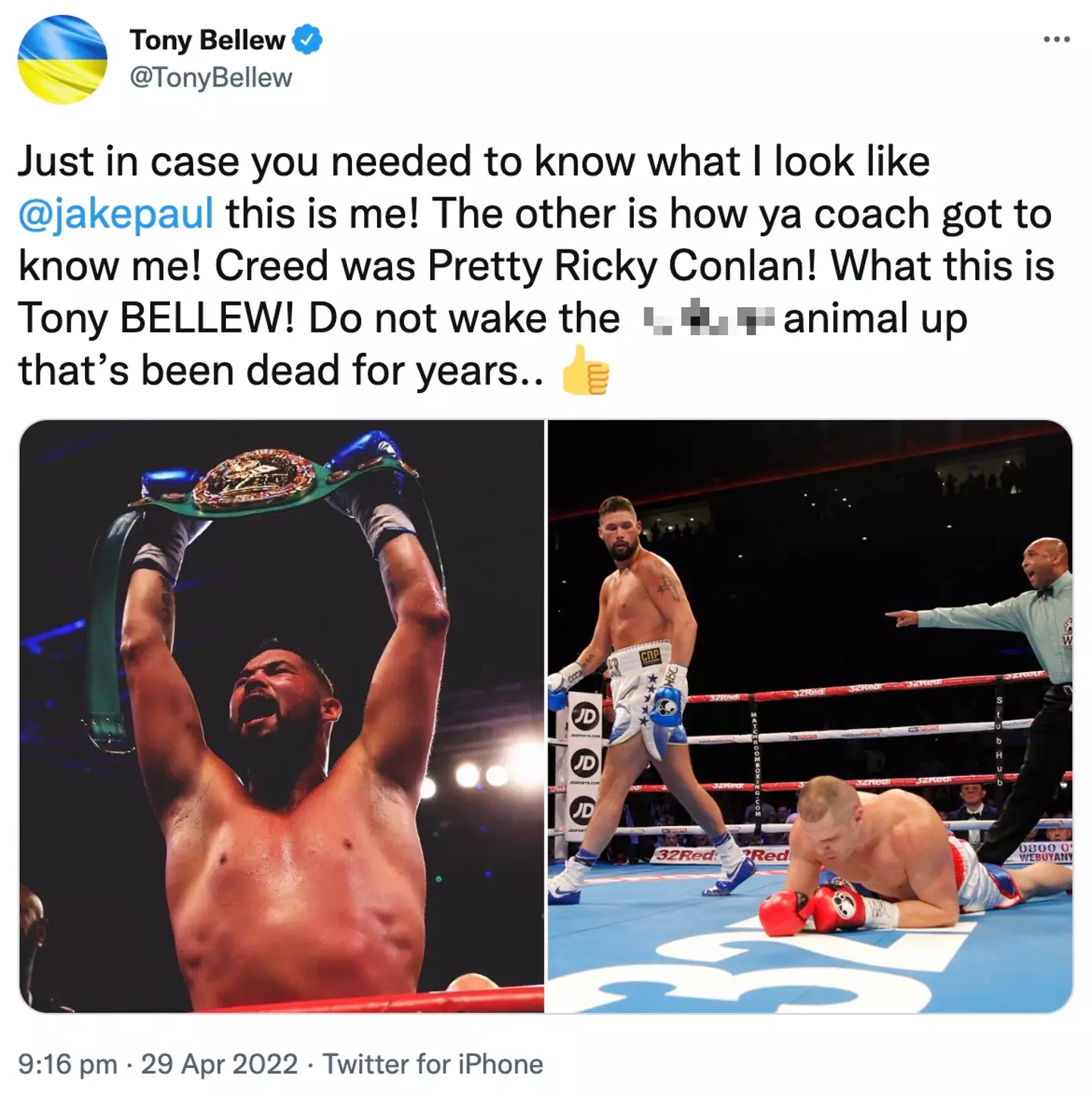 Bellew has hit back at Paul on Twitter (Image: Twitter/Tony Bellew)