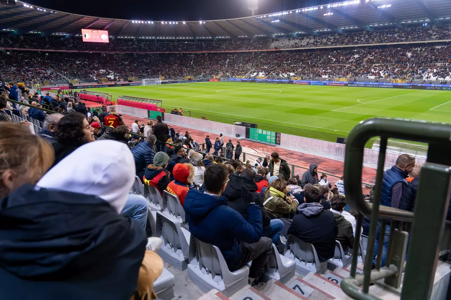 Fans detained inside the King Baudouin Stadium following the shooting. Image: Getty