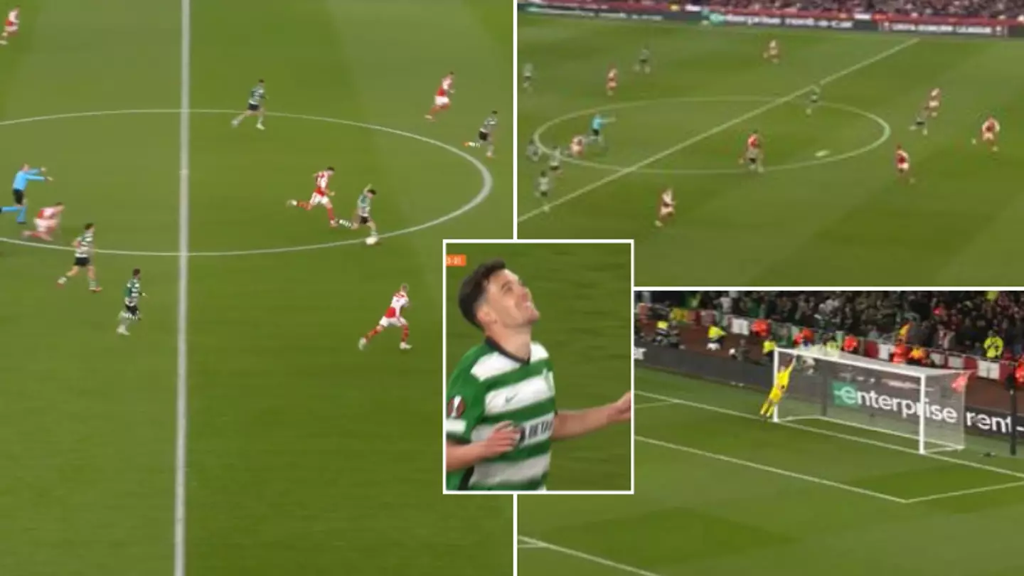 Pedro Goncalves CHIPPED Aaron Ramsdale from near the halfway line to score for Sporting CP, it was David Beckham-esque