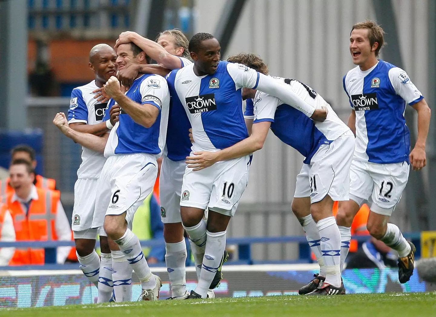 Pedersen and his old Blackburn teammates; Ryan Nelsen, El Hadji Diouf, Tugay and Benni McCarthy. Image credit: Alamy