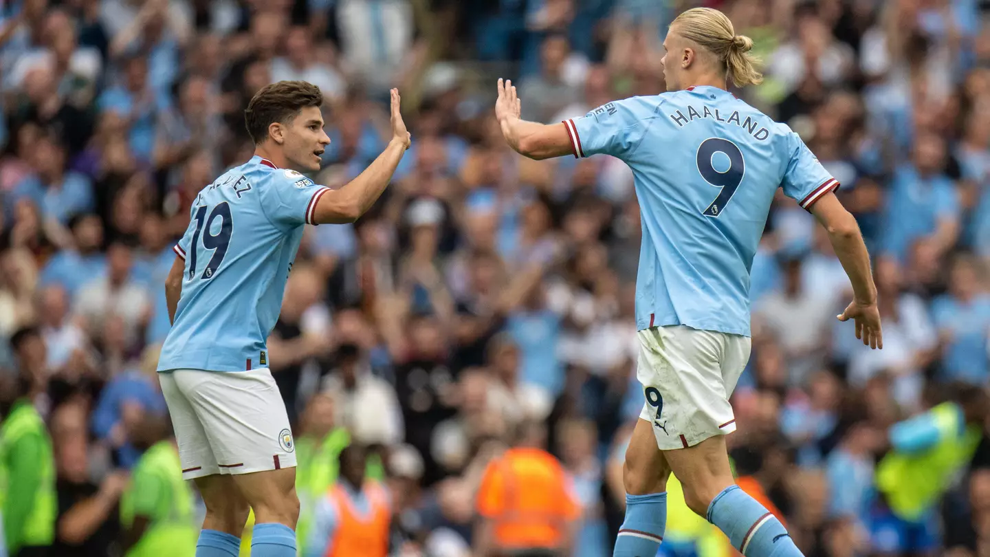 Manchester City's Erling Haaland and Julian Alvarez.