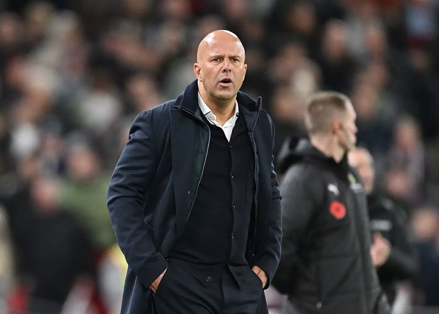 Arne Slot watching on against Aston Villa (Credit:Getty)