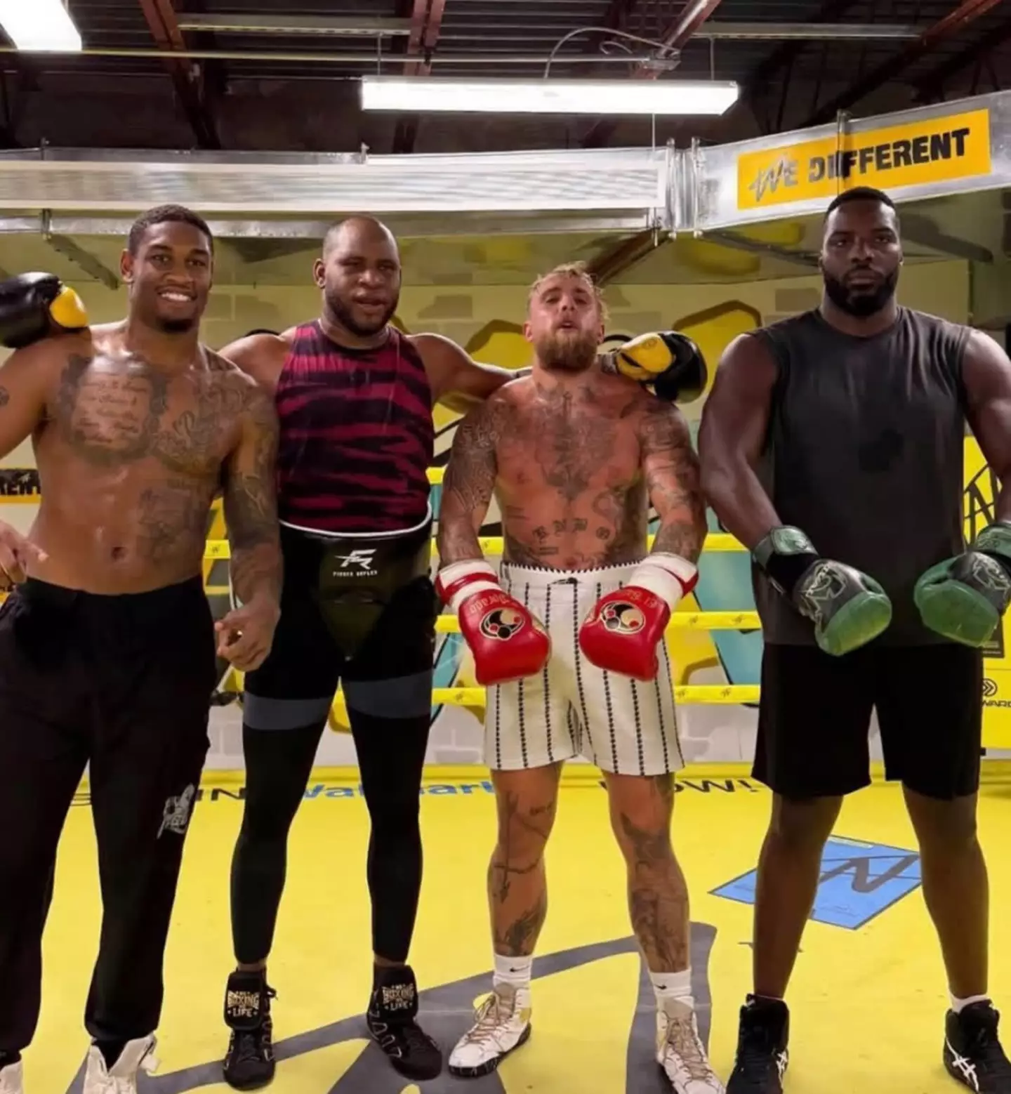 Okolie (far right) has been sparring with Paul. Image credit: Instagram