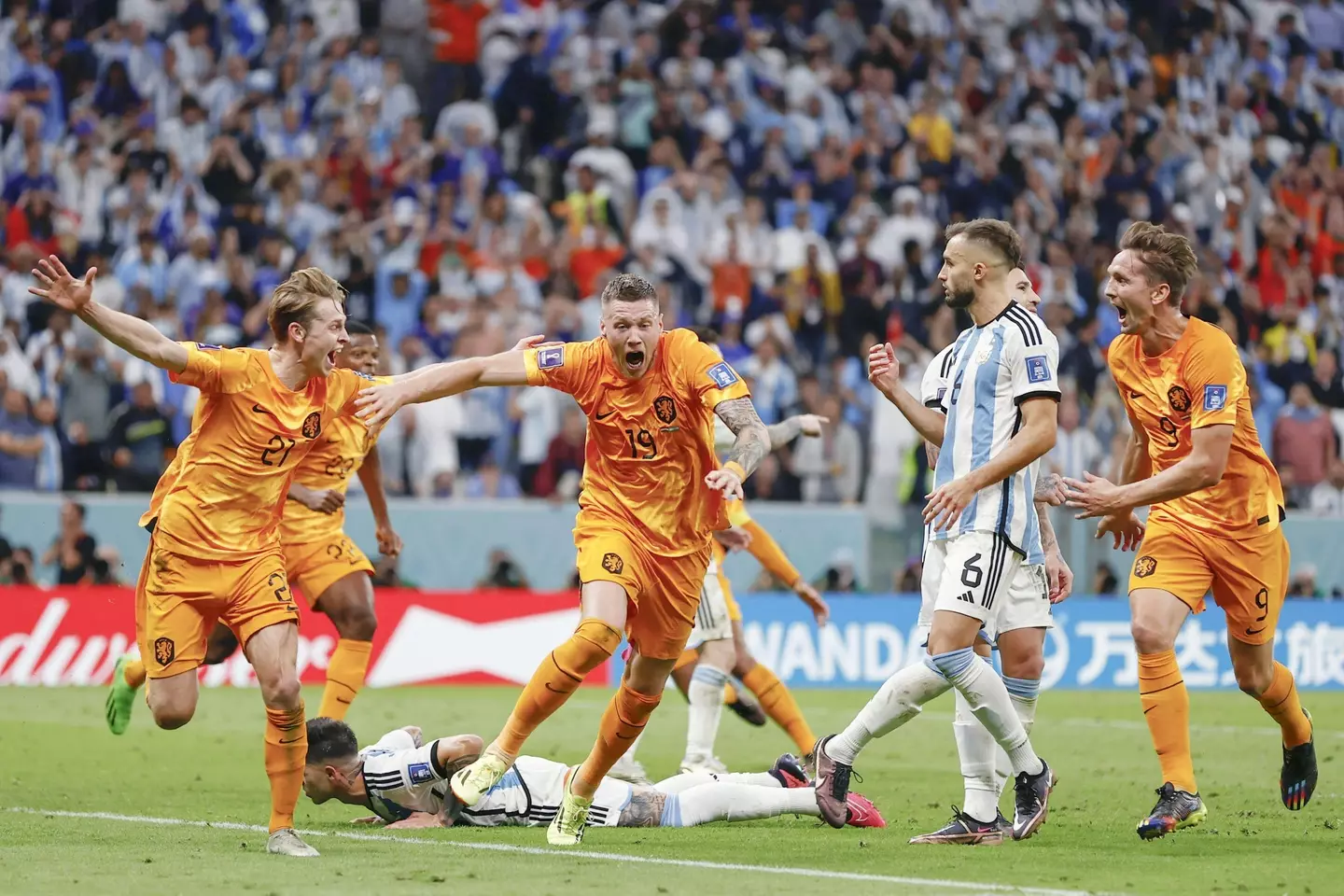 Wout Weghorst celebrates scoring for the Netherlands against Argentina at the 2022 World Cup. Image: Alamy 