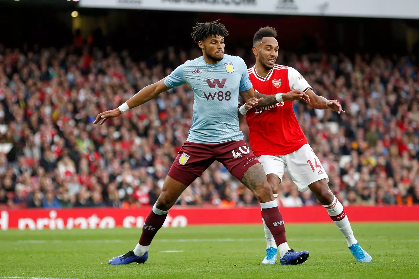 Aubameyang battles with his toughest opponent. Image: PA Images